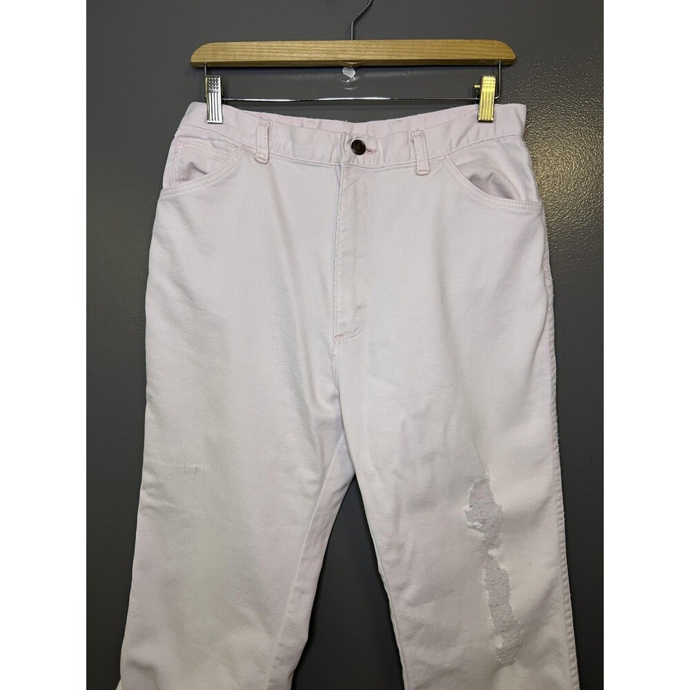 Vintage Sheplers Jeans Womens 16 Pink Mid Rise Straight Distressed Denim USA
